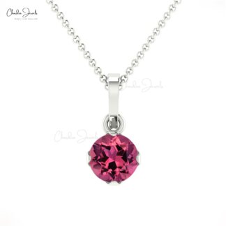 Solid 14k Gold Dangle Charm With 4mm Pink Tourmaline Solitaire Wedding Pendant