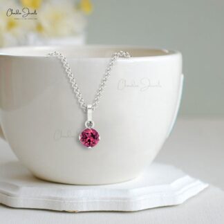 Solid 14k Gold Dangle Charm With 4mm Pink Tourmaline Solitaire Wedding Pendant