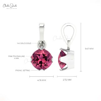 Solid 14k Gold Dangle Charm With 4mm Pink Tourmaline Solitaire Wedding Pendant