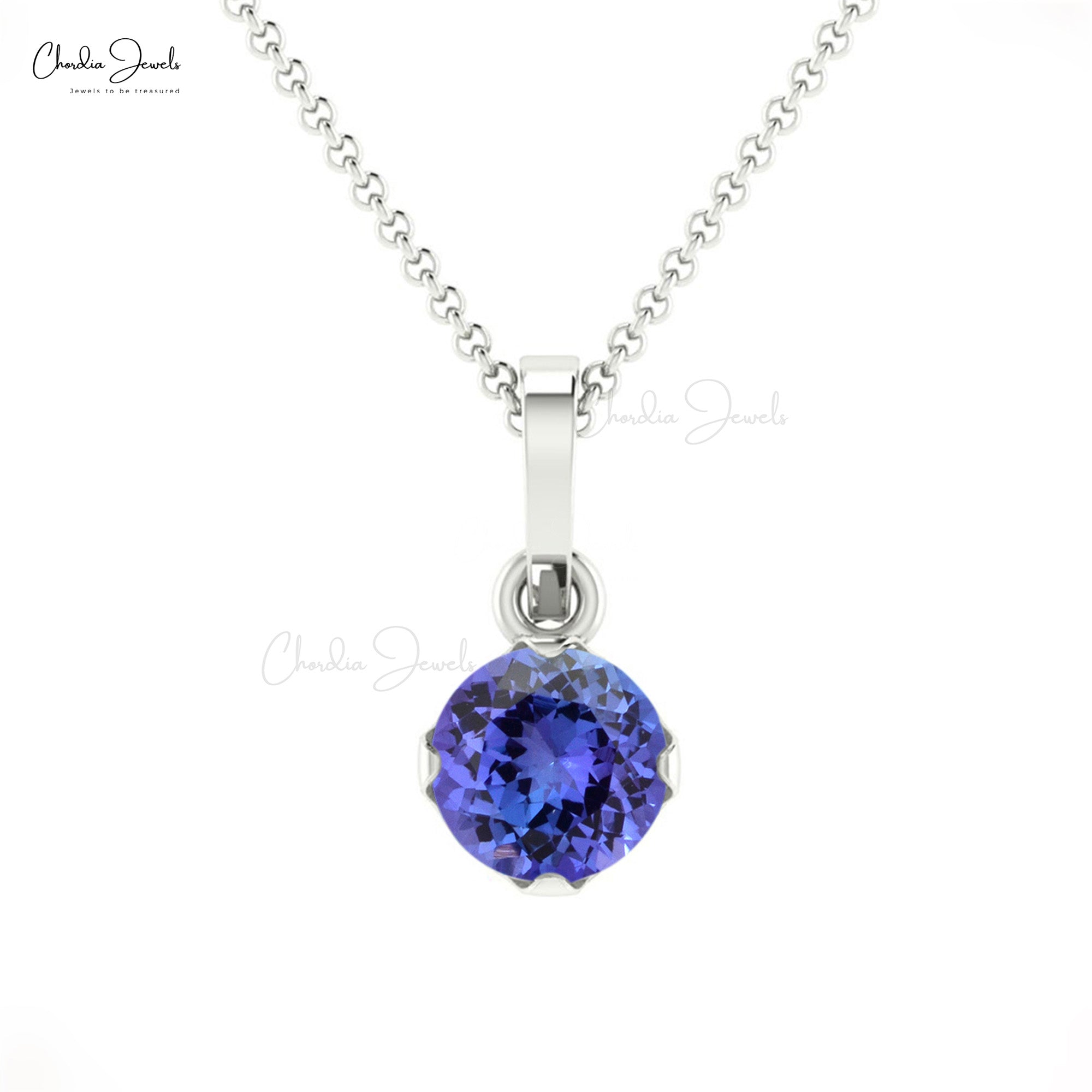 Round Gemstone Charm With 4mm Tanzanite 14k Solid Gold Solitaire Pendant