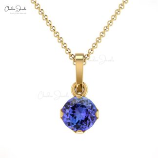 Round Gemstone Charm With 4mm Tanzanite 14k Solid Gold Solitaire Pendant