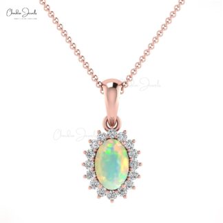 Dangle Dual Birthstone Pendant In Solid 14k Gold Fire Opal And Halo Diamond Pendants