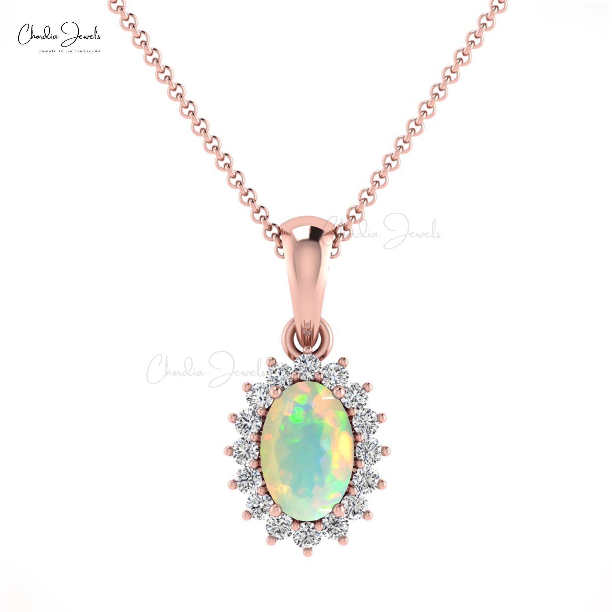 Dangle Dual Birthstone Pendant In Solid 14k Gold Fire Opal And Halo Diamond Pendants