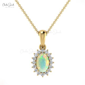 Dangle Dual Birthstone Pendant In Solid 14k Gold Fire Opal And Halo Diamond Pendants