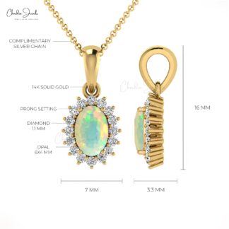 Dangle Dual Birthstone Pendant In Solid 14k Gold Fire Opal And Halo Diamond Pendants