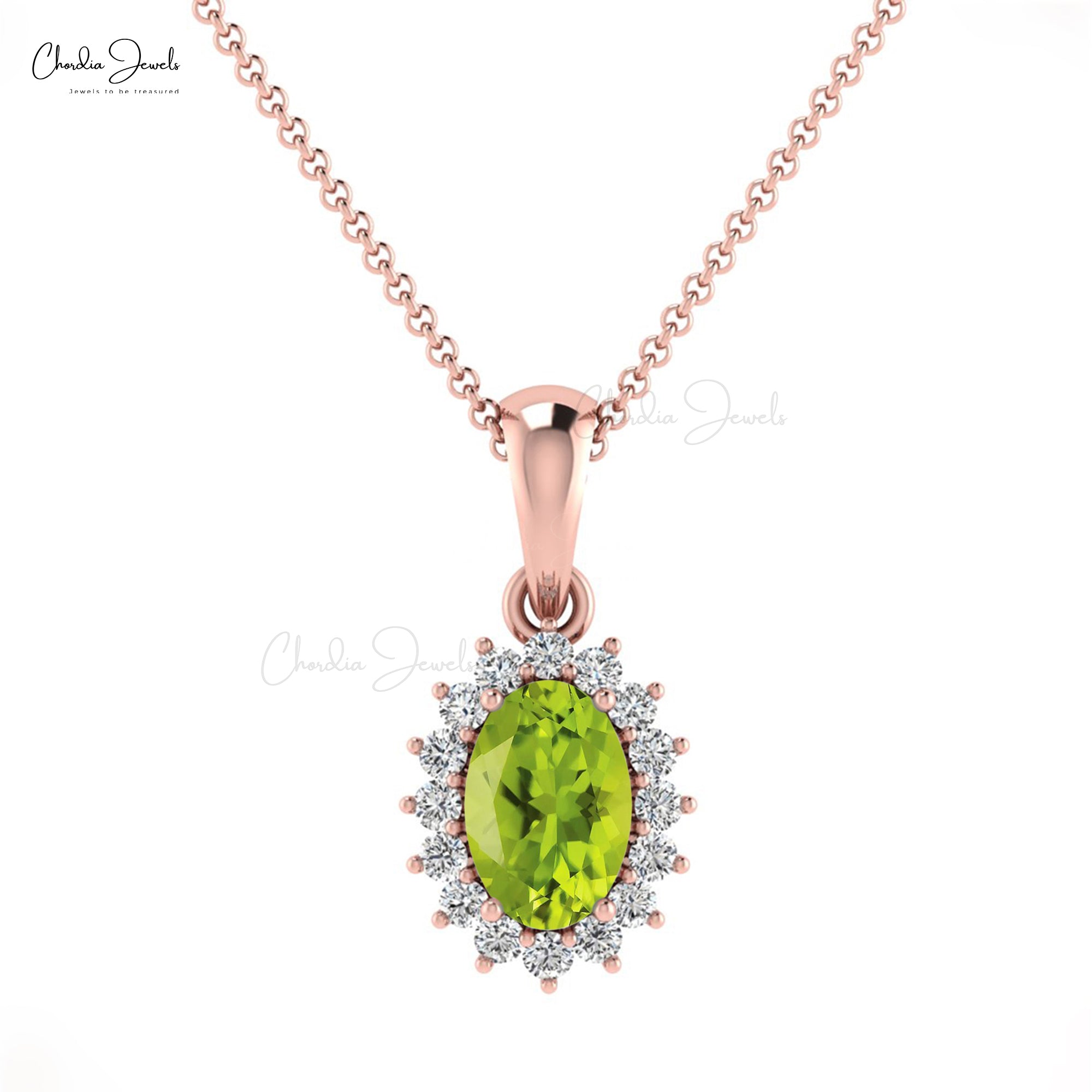 Natural Peridot Dangle Pendant In 14k Solid Gold Gemstone And Pave Diamond Pendants