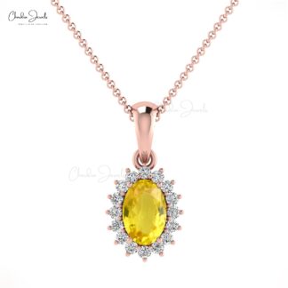 Dainty Diamond Dangle Charm in 14k Real Gold Yellow Sapphire 6x4mm Gemstone Pendant
