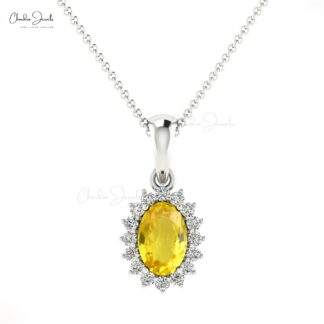 Dainty Diamond Dangle Charm in 14k Real Gold Yellow Sapphire 6x4mm Gemstone Pendant