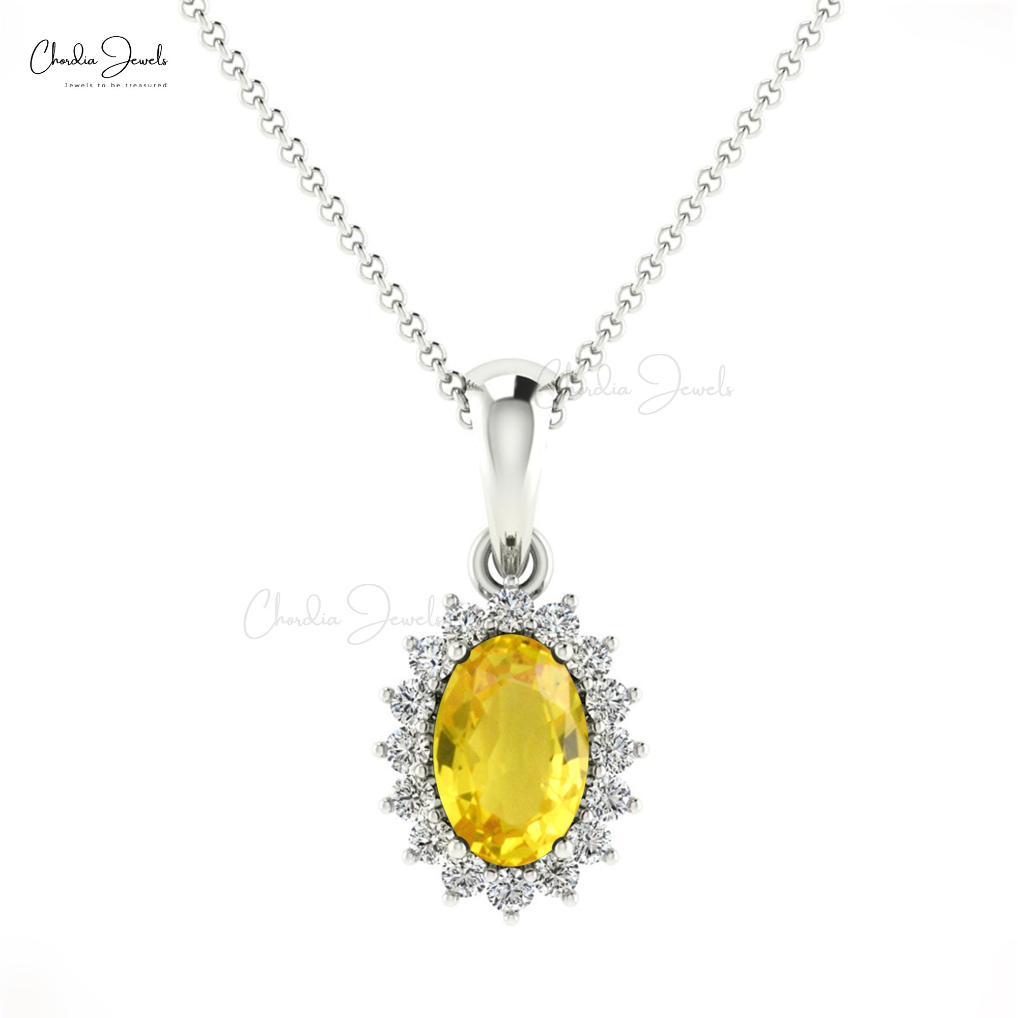 Dainty Diamond Dangle Charm in 14k Real Gold Yellow Sapphire 6x4mm Gemstone Pendant