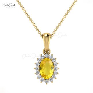 Dainty Diamond Dangle Charm in 14k Real Gold Yellow Sapphire 6x4mm Gemstone Pendant
