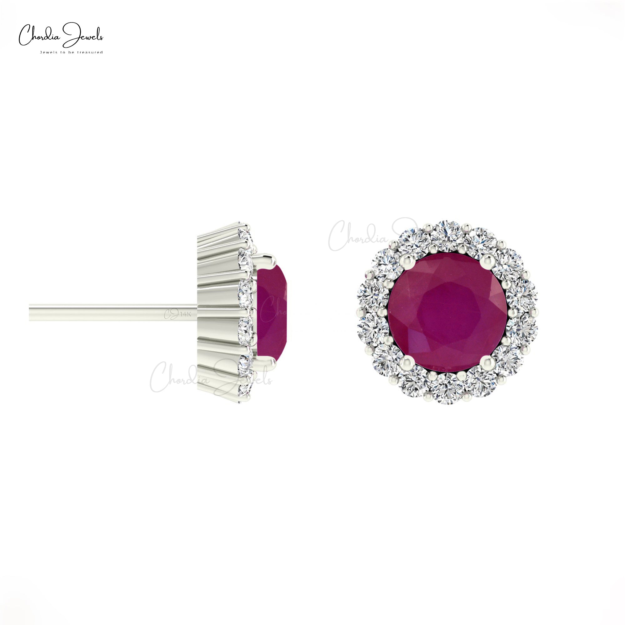 Prong Set 0.46Ct Red Ruby And Diamond Halo Earrings in Real 14k Gold Jewelry