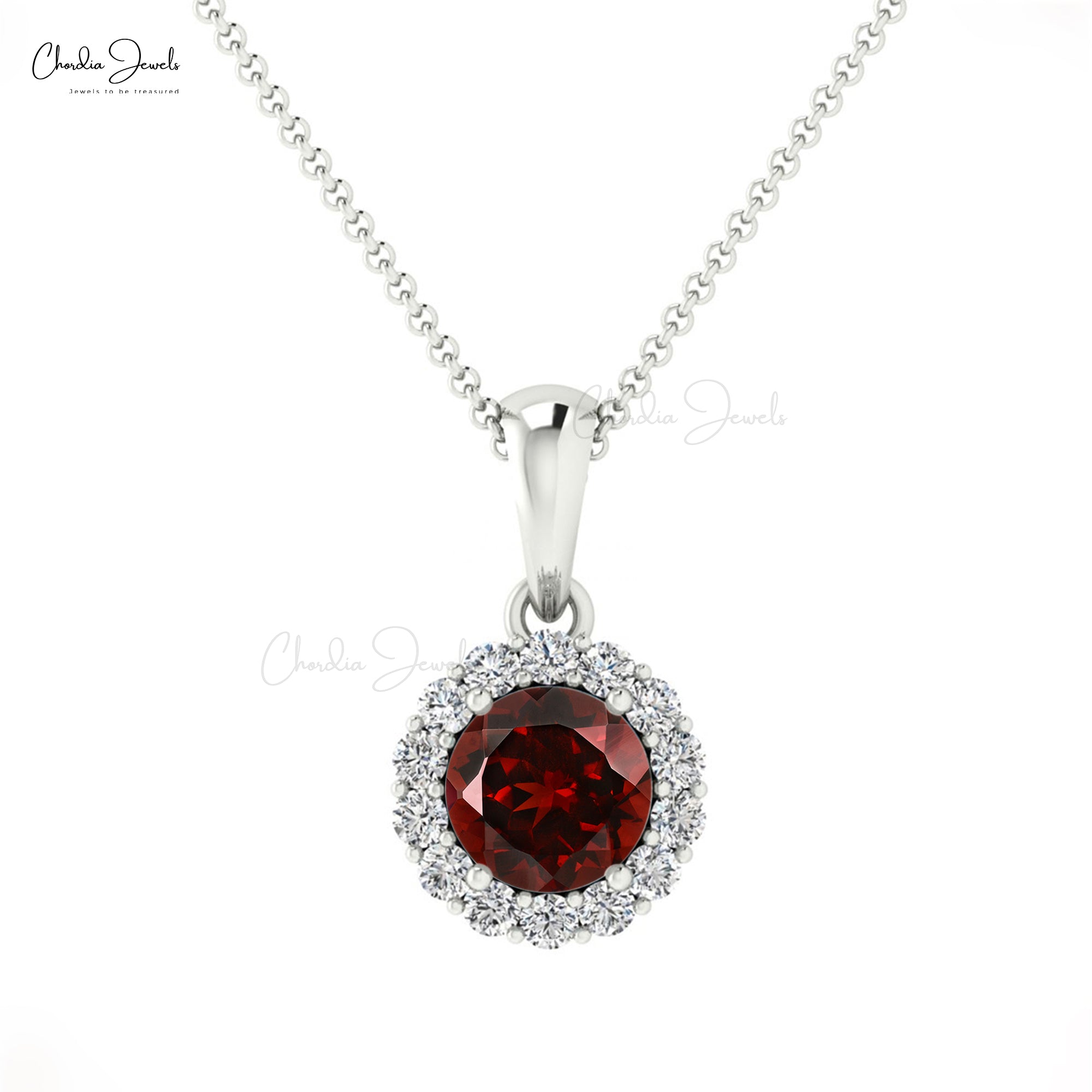 Diamond Circle Pendant In Real 14k Gold Red Garnet 0.35 Ct Gemstone Halo Necklace For Her