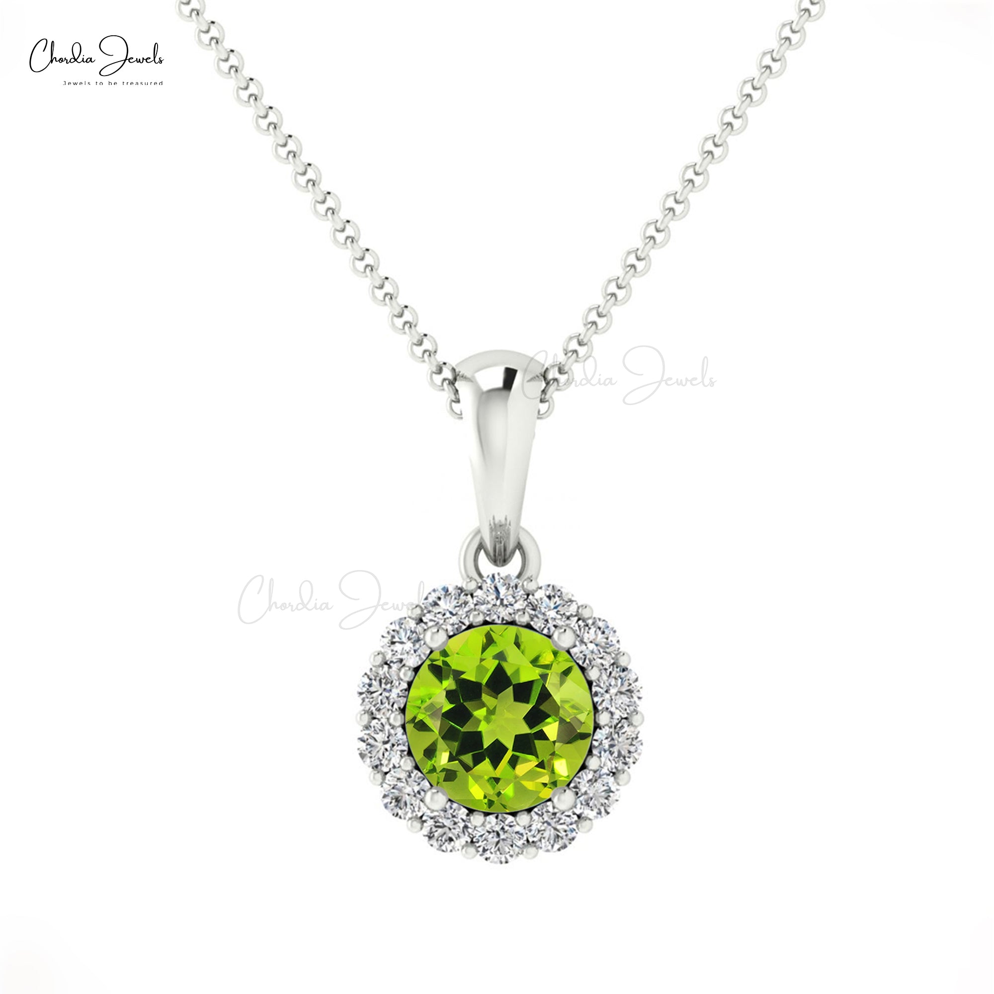 Dainty Diamond Halo Charm With 4mm Peridot Prong Set In 14k Pure Gold Dangle Pendant