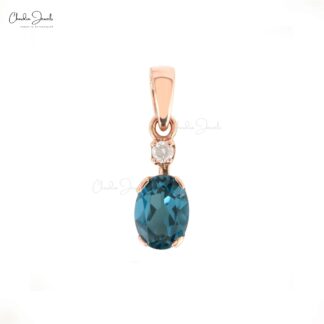 Dangle Diamond Pendant In 14k Real Gold London Blue Topaz 7x5mm Gemstone Pendant