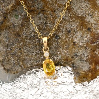Two Stone Wedding Pendant With 14k Yellow Gold Oval Sapphire And Diamond Pendant