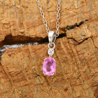 Double Birthstone Charm in 0.47 Ct Pink Sapphire Diamond Pendant In 14k White Gold