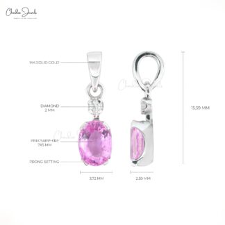 Double Birthstone Charm in 0.47 Ct Pink Sapphire Diamond Pendant In 14k White Gold