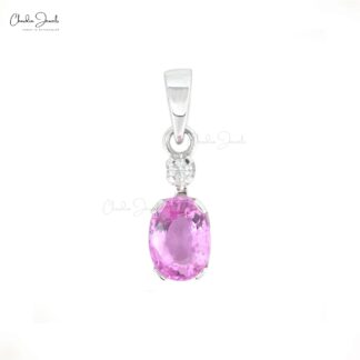 Double Birthstone Charm in 0.47 Ct Pink Sapphire Diamond Pendant In 14k White Gold