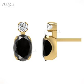 Genuine Black Diamond Wedding Earrings 14k Real Gold Fine Jewelry 0.94Ct Oval Gemstone Minimal Earrings For Valentine’s Day