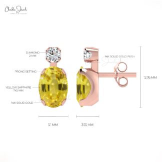 AAA Yellow Sapphire Earrings 0.94Ct Oval Cut Natural Gemstone Summer Jewelry 14k Real Gold Diamond Earrings For Surprise Gift