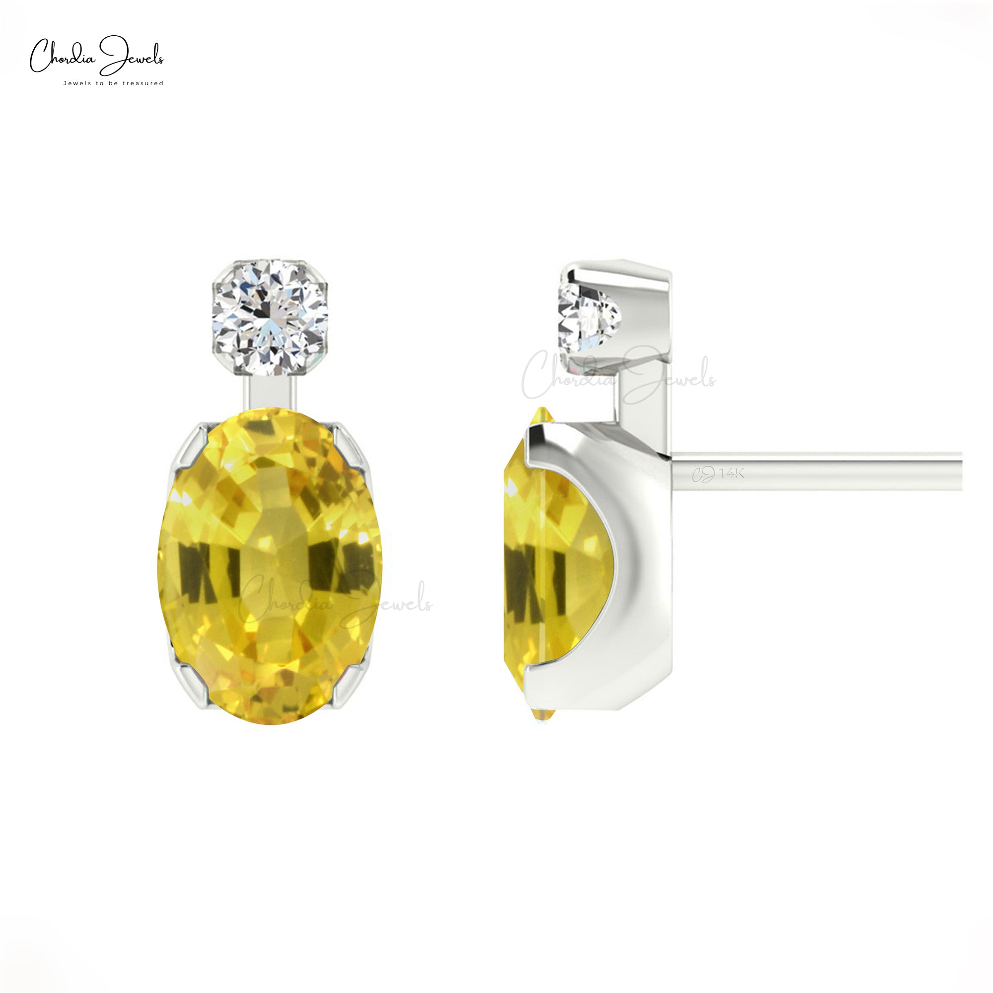 AAA Yellow Sapphire Earrings 0.94Ct Oval Cut Natural Gemstone Summer Jewelry 14k Real Gold Diamond Earrings For Surprise Gift