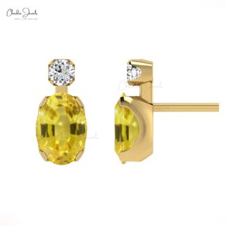 AAA Yellow Sapphire Earrings 0.94Ct Oval Cut Natural Gemstone Summer Jewelry 14k Real Gold Diamond Earrings For Surprise Gift