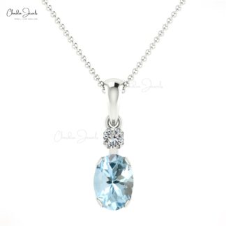 Two Gemstone Pendant With 14k Real Gold Aquamarine And Diamond Dangle Pendant