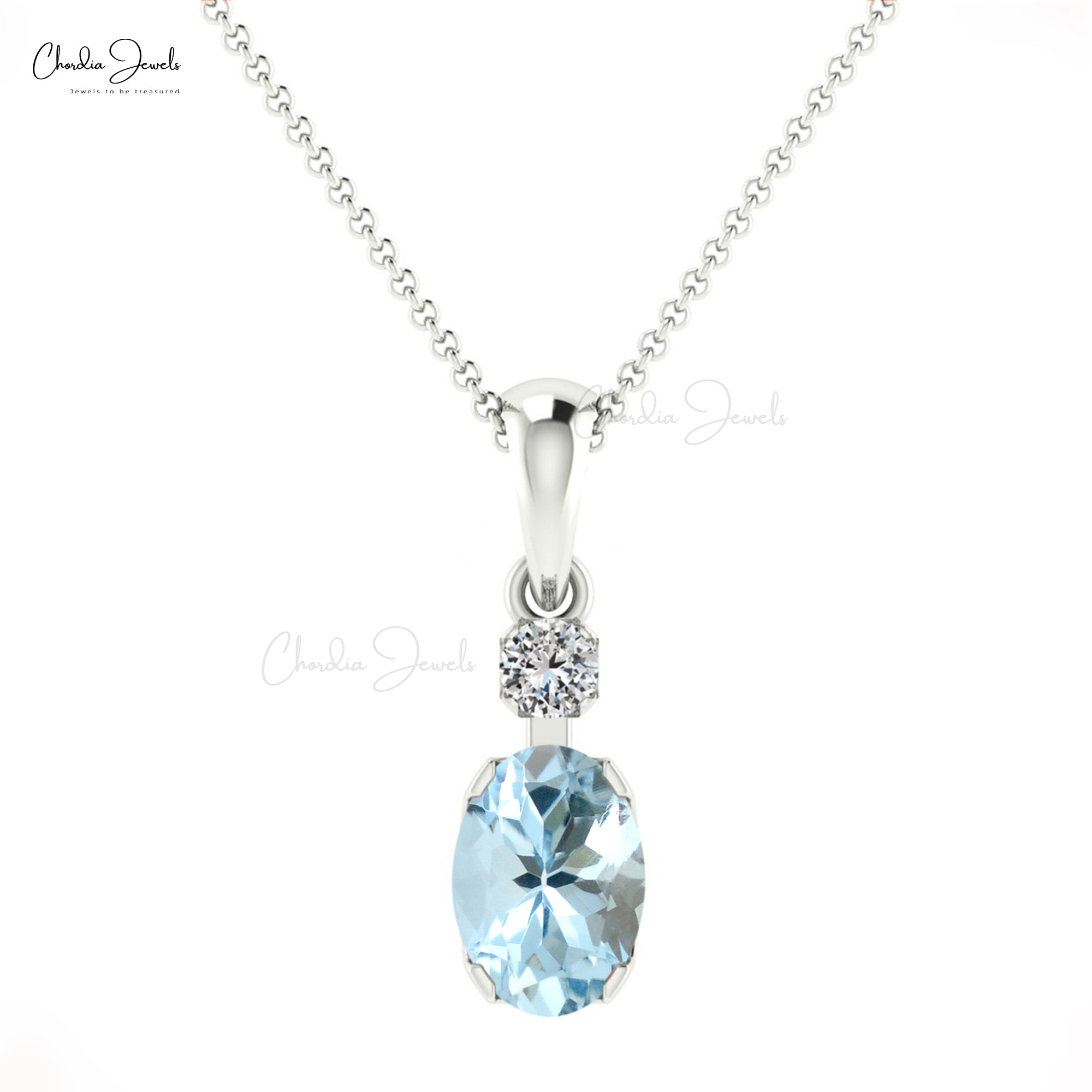 Two Gemstone Pendant With 14k Real Gold Aquamarine And Diamond Dangle Pendant