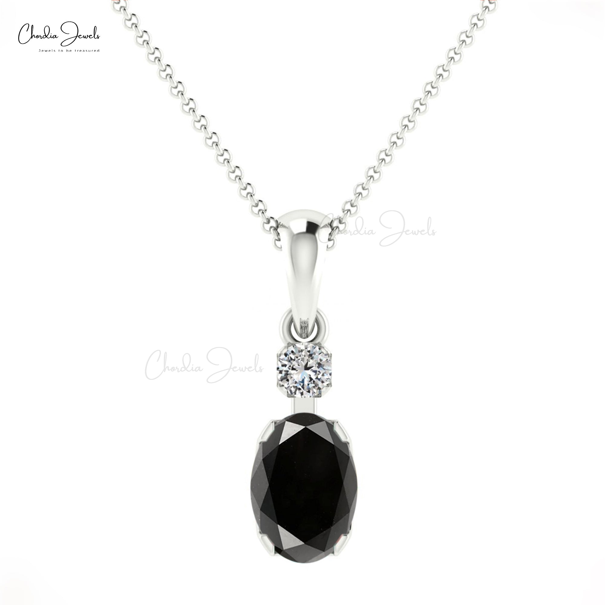Real 14k Gold Genuine Black Diamond Pendant 0.47 Ct Oval Gemstone G-H Diamond Accented Pendant Personalized Gift For Women