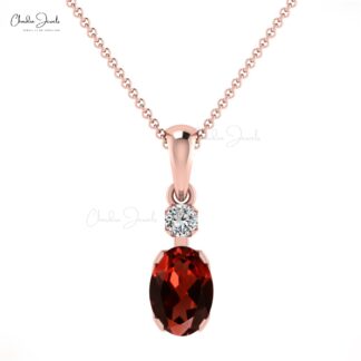 Dangle Gemstone Charm in 14k Real Gold Red Garnet Gemstone And Diamond Pendant