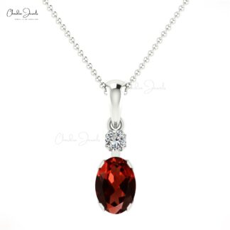 Dangle Gemstone Charm in 14k Real Gold Red Garnet Gemstone And Diamond Pendant