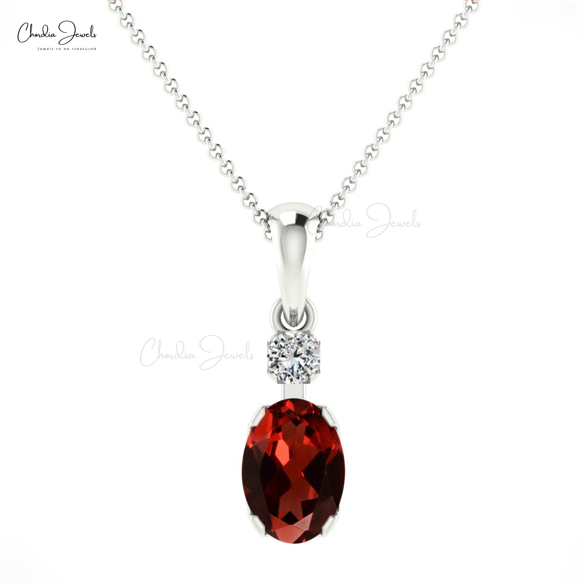 Dangle Gemstone Charm in 14k Real Gold Red Garnet Gemstone And Diamond Pendant