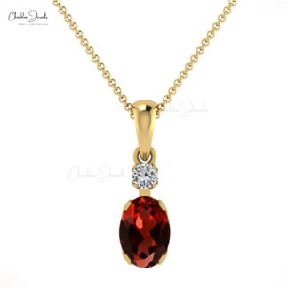 Dangle Gemstone Charm in 14k Real Gold Red Garnet Gemstone And Diamond Pendant