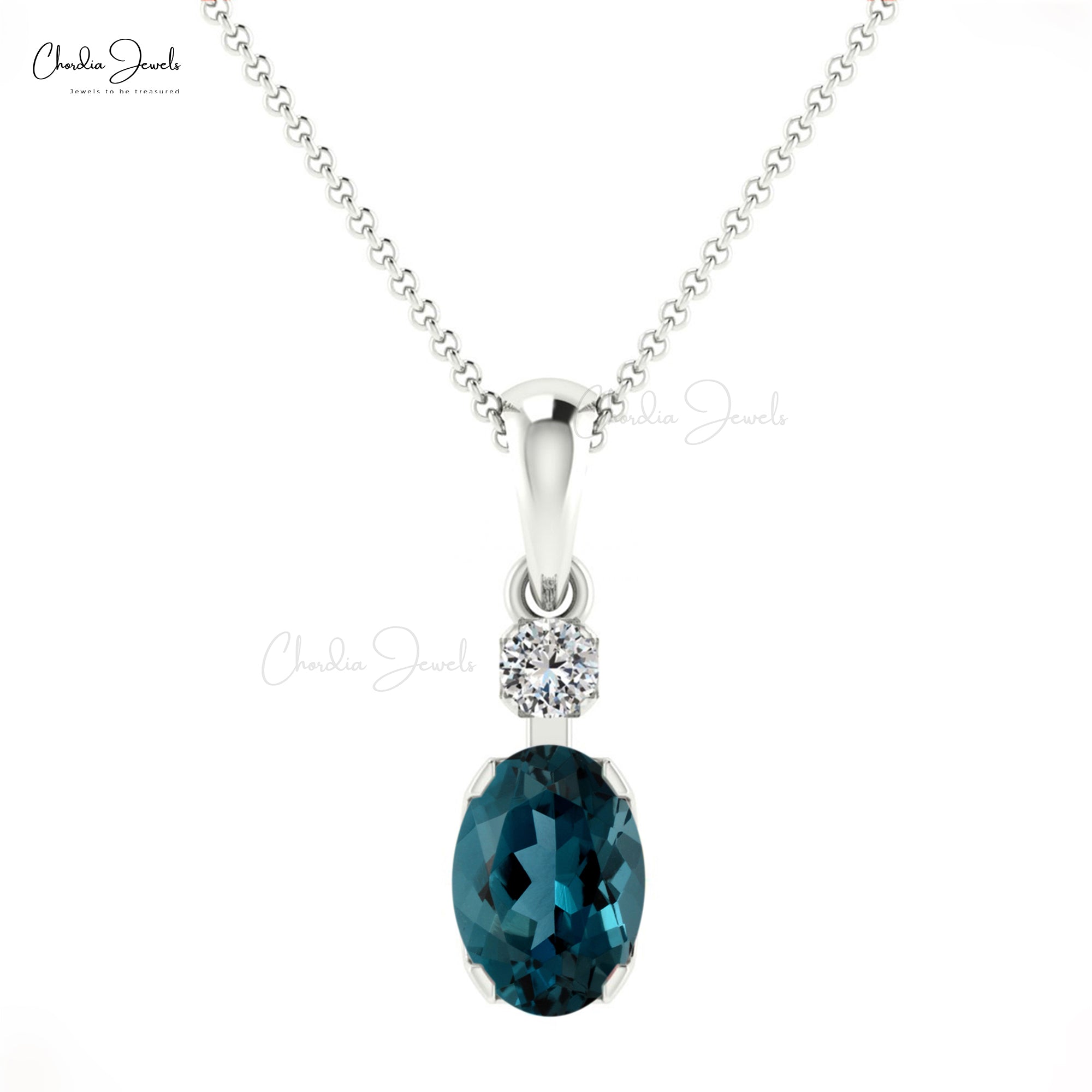 Two Stone Prong Set Charms With 0.47 Ct London Blue Topaz And Diamond Pendant