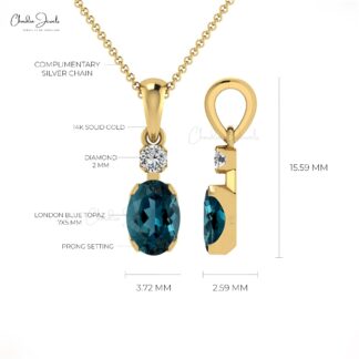 Two Stone Prong Set Charms With 0.47 Ct London Blue Topaz And Diamond Pendant
