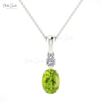 Oval Cut Dangle Charm in 14k Real Gold Peridot 7x5mm Gemstone And Diamond Pendant