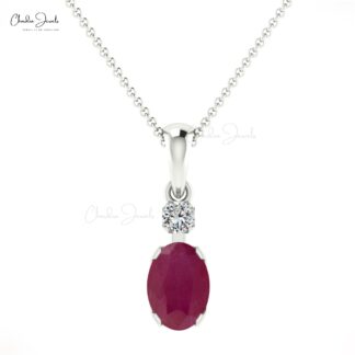 Natural Ruby and Round Diamond 14K Gold Pendant Necklace