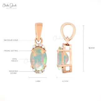 Half Halo Dual Birthstone Charm In 14k Rose Gold Opal And Diamond Dangle Pendant