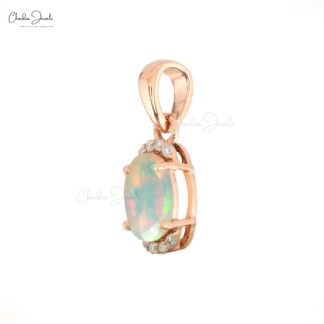 Half Halo Dual Birthstone Charm In 14k Rose Gold Opal And Diamond Dangle Pendant
