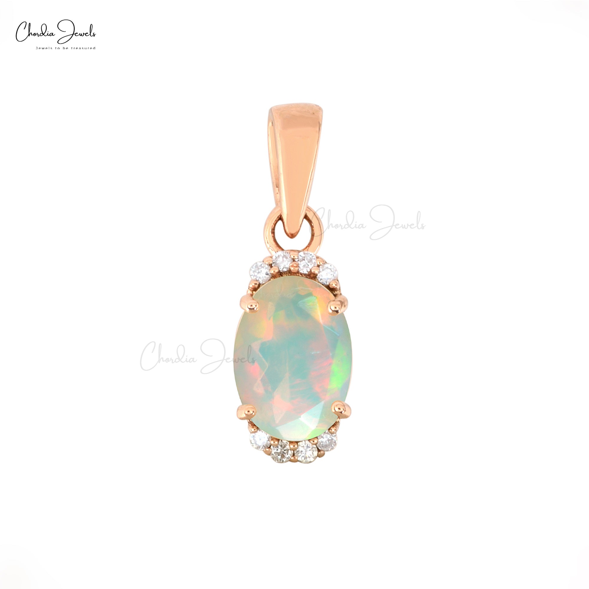 Half Halo Dual Birthstone Charm In 14k Rose Gold Opal And Diamond Dangle Pendant