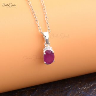 Solid 14k White Gold Dangle Pendant In 0.72 Ct Ruby And Diamond Half Halo Necklace