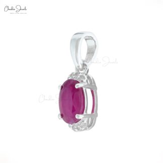 Solid 14k White Gold Dangle Pendant In 0.72 Ct Ruby And Diamond Half Halo Necklace