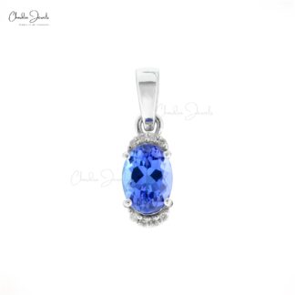 Authentic Tanzanite 7x5mm Oval Cut Half Halo Pendant 14k Real White Gold Pendant Prong Set Gemstone Minimalist Jewelry For Anniversary