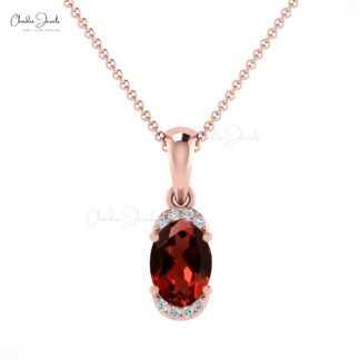 Dainty Diamond Half Halo Charm in 14k Real Gold Red Garnet 0.95 Ct Gemstone Pendant