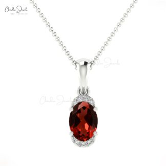 Dainty Diamond Half Halo Charm in 14k Real Gold Red Garnet 0.95 Ct Gemstone Pendant