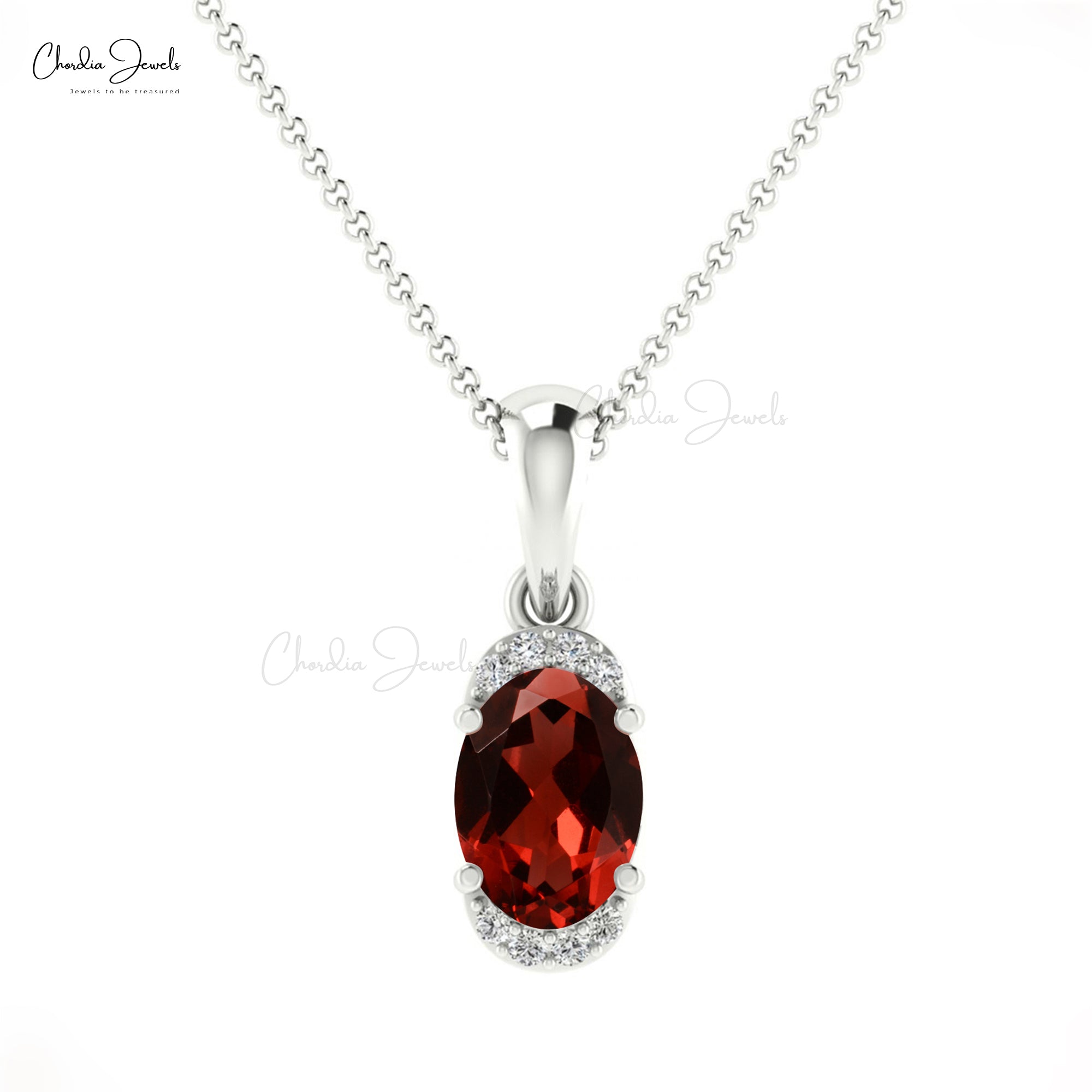 Dainty Diamond Half Halo Charm in 14k Real Gold Red Garnet 0.95 Ct Gemstone Pendant