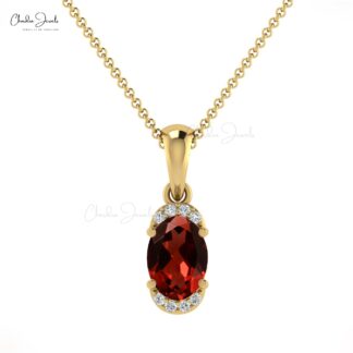Dainty Diamond Half Halo Charm in 14k Real Gold Red Garnet 0.95 Ct Gemstone Pendant