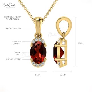 Dainty Diamond Half Halo Charm in 14k Real Gold Red Garnet 0.95 Ct Gemstone Pendant