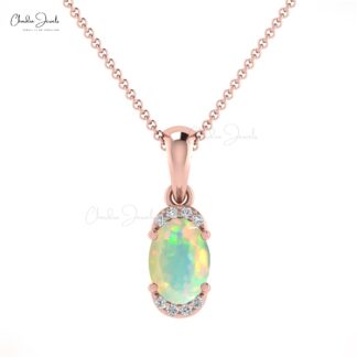 Solid 14k Gold Dangle Pendant With 7x5mm Fire Opal Diamond Half Halo Hallmark Pendant