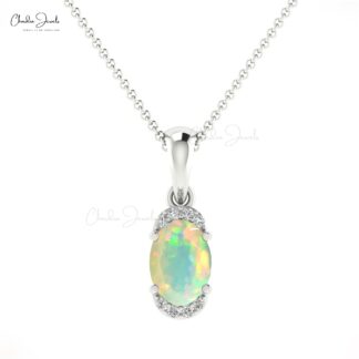 Solid 14k Gold Dangle Pendant With 7x5mm Fire Opal Diamond Half Halo Hallmark Pendant